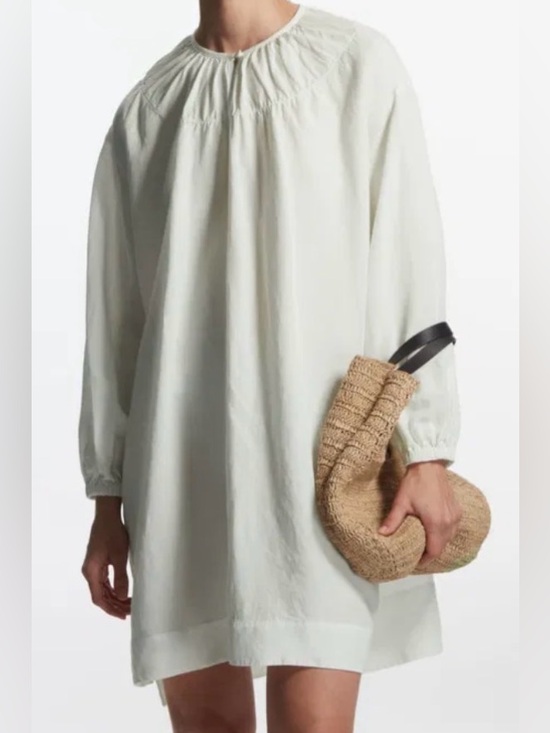 COS Dresses & Skirts - COS Oversized Gathered Mini Dress Tunic white linen tencel mod boho street L